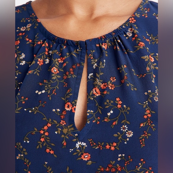 Madewell 100% Silk Stanza Ruffle-Hem Top Blouse XXS in Moonless Floral Navy - Picture 4 of 11